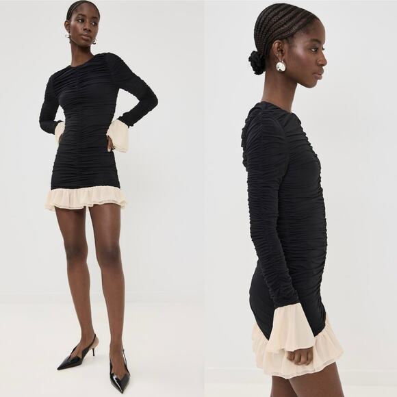 NWT Rotate Birger Christensen Ruched Long Sleeve Mini Dress Black Party Size 4 - Picture 14 of 16